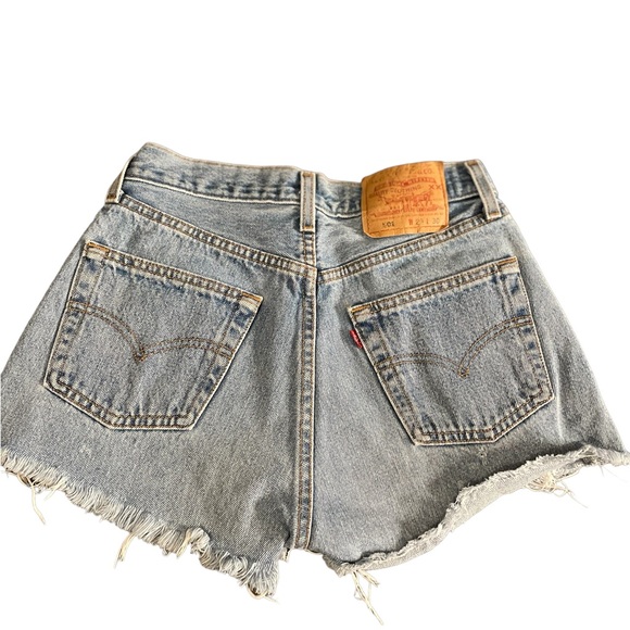Vintage Levi’s 501 button fly cut off distressed high waist jean shorts - Picture 3 of 8
